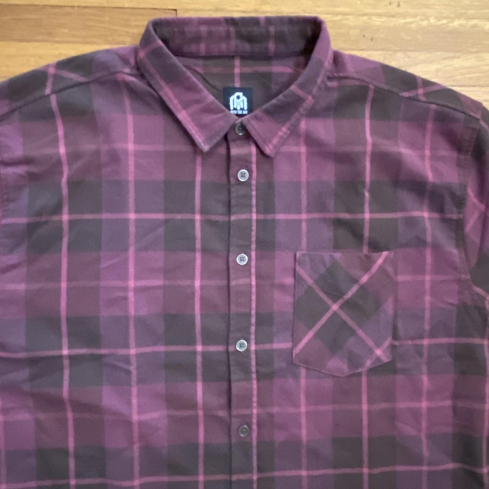 INTO THE AM Shirt Mens 2XL Burgundy Black Plaid Button Down Long Sleeve Stretch - Picture 2 of 12